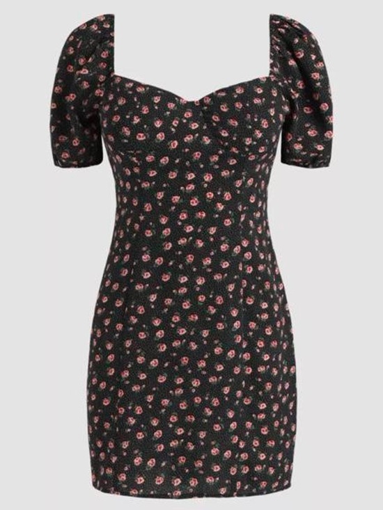 Cider Dresses & Skirts - Cider Black Mini Dress with Pink Floral Print